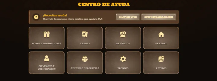 lizaro casino support